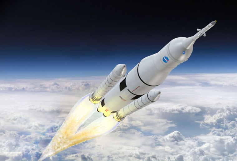 An artist's rendering of NASA's Space Launch System (SLS). Boeing is the prime contractor responsible for the SLS cryogenic stages and avionics.